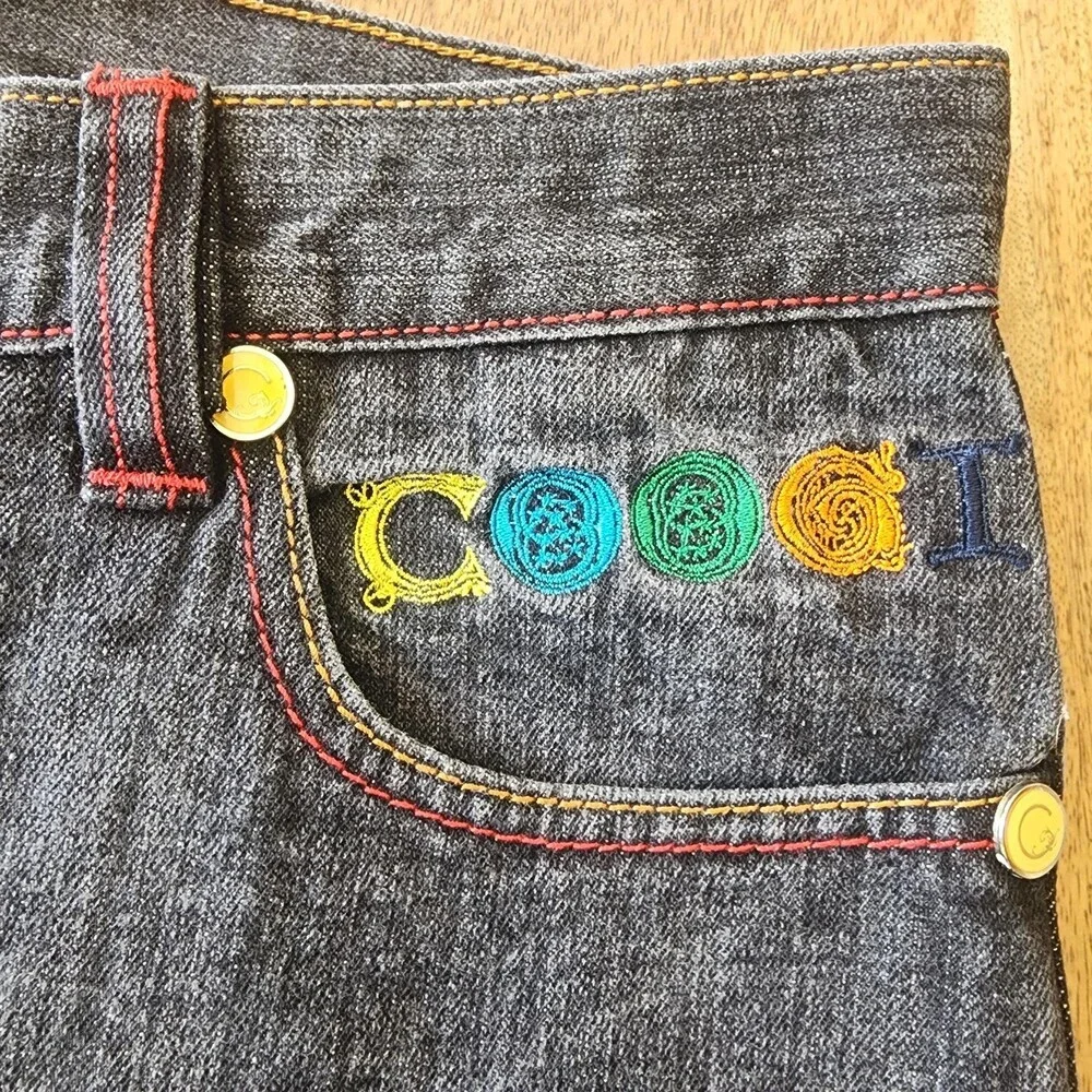 Coogi Shorts Mens 38 Gray Denim Bermuda Embroidered Logo Hip Hop Colorful